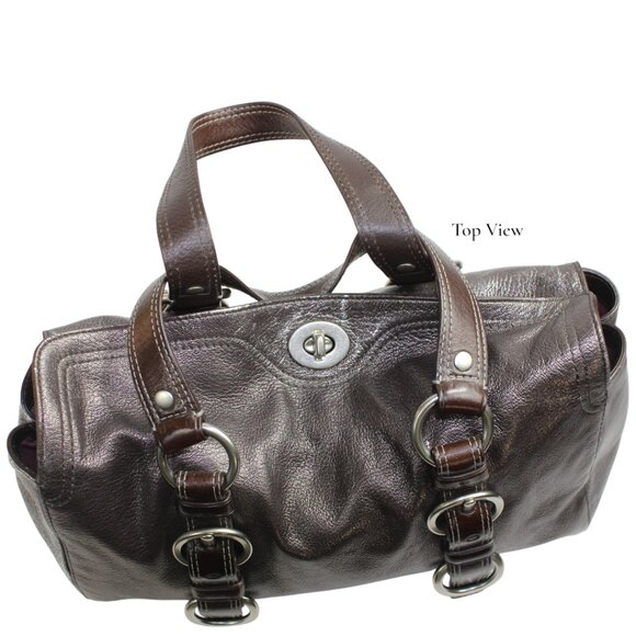 Coach Chelsea Silver Metallic Brown Accent Turn Lock Satchel - Picture 6 of 12